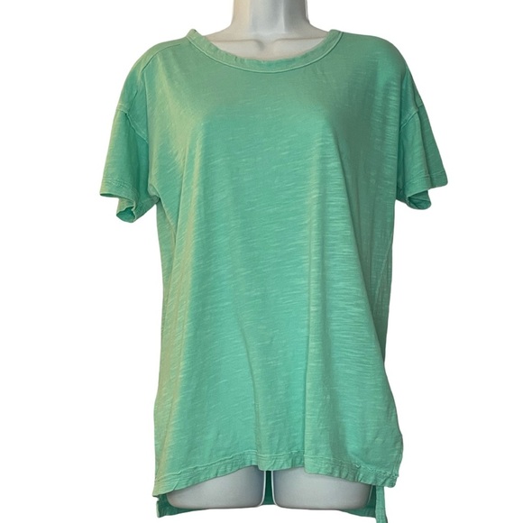 Pilcro Oversized Tee Shirt Green Cotton Slub Crew Neck High Low Hem Size XS - Picture 1 of 7